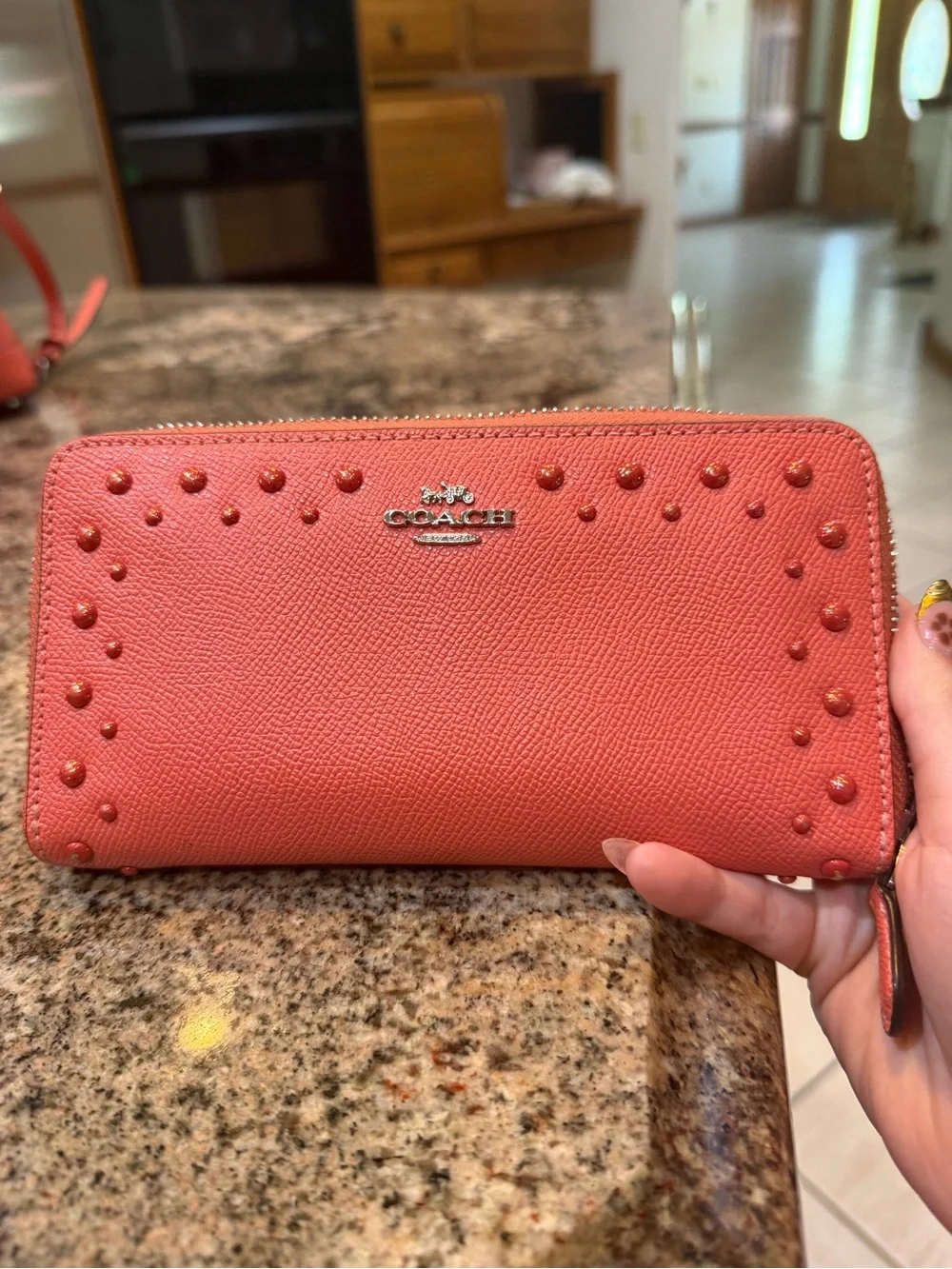 Coach Coral Studded Zip-Around Wallet